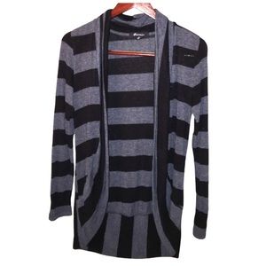 Black & Gray Striped Open Long Sleeve Sweater by forever 21